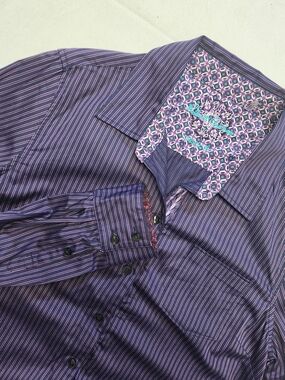 Robert Graham Purple Stripe Women Sz Large Long Sleeve Button Up Shirt L